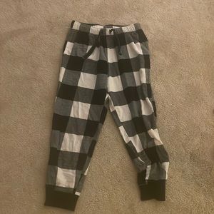 black and white plaid pajama pants.